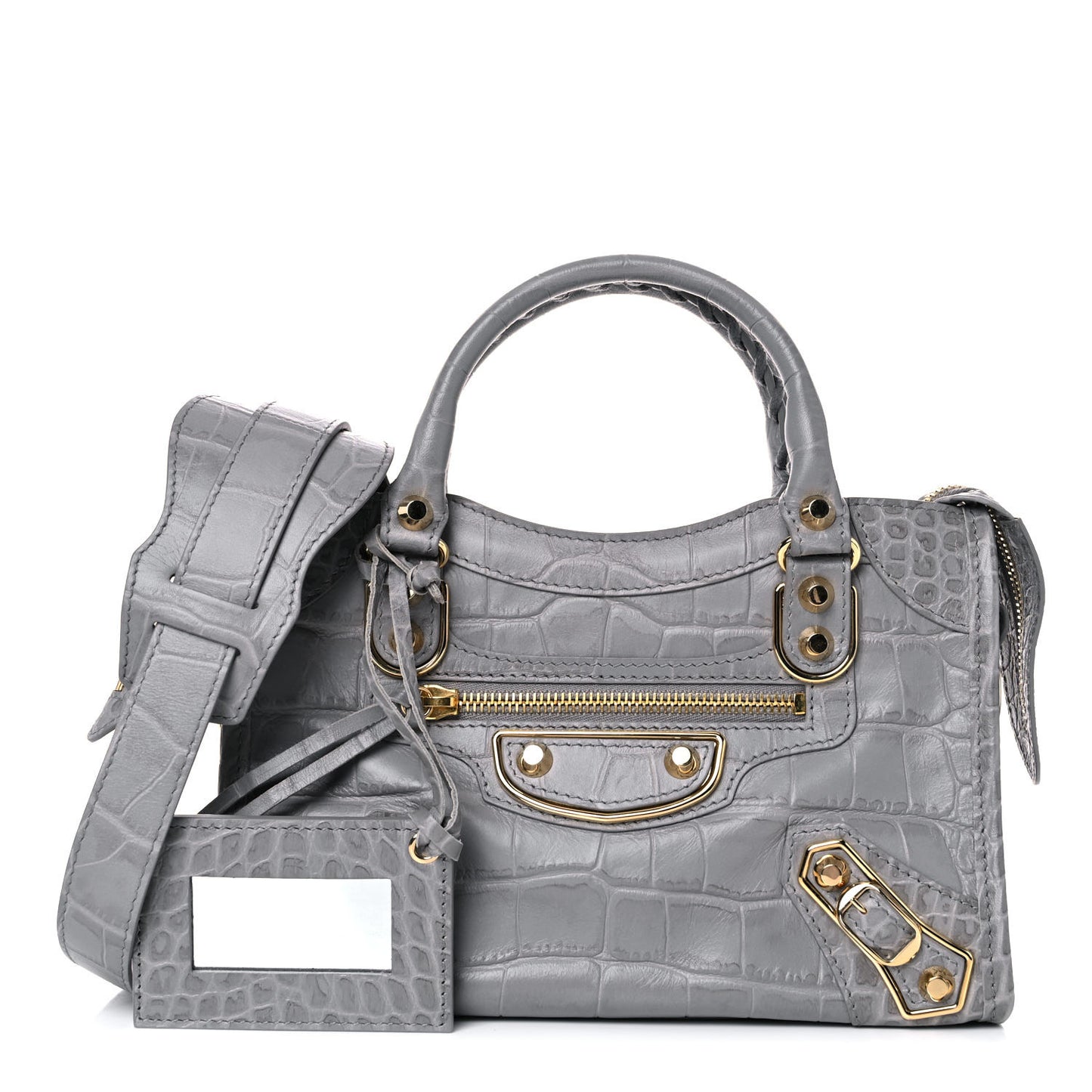 Calfskin Crocodile Embossed Gold Metallic Edge Hardware Mini City Haussmannien