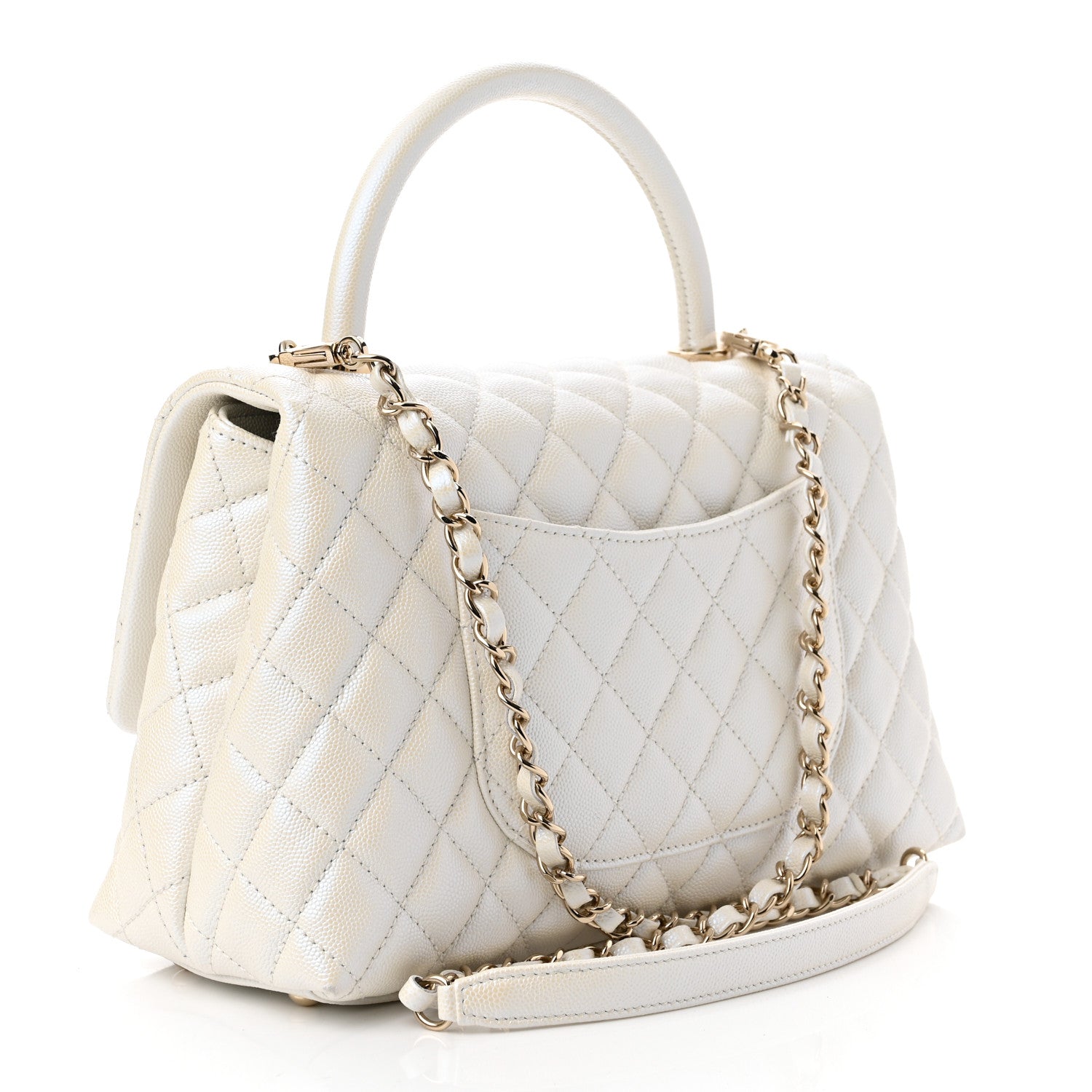 Chanel Iridescent Caviar Quilted Small Coco Handle Flap White 3 of 11