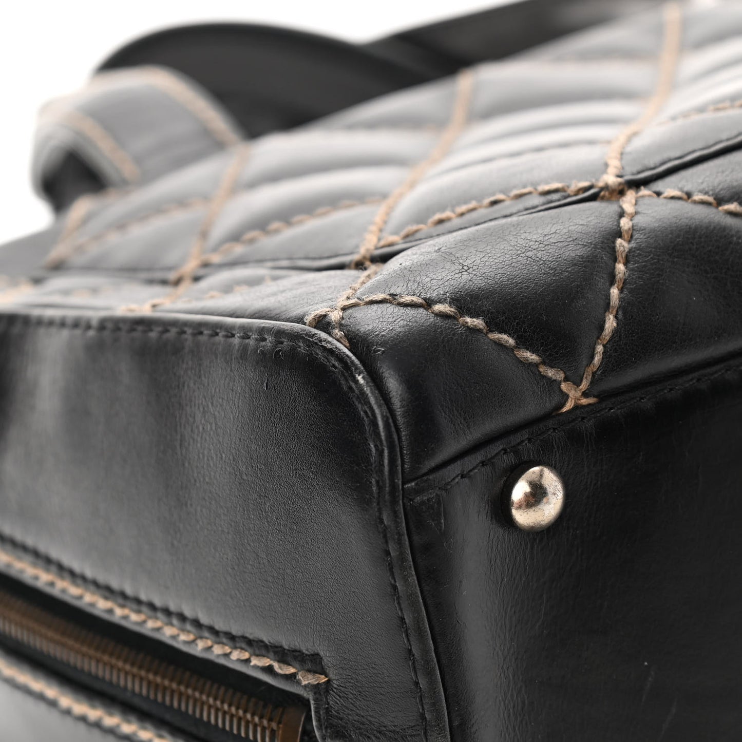 Calfskin Contrast Stitch Surpique Bowler Dark Brown