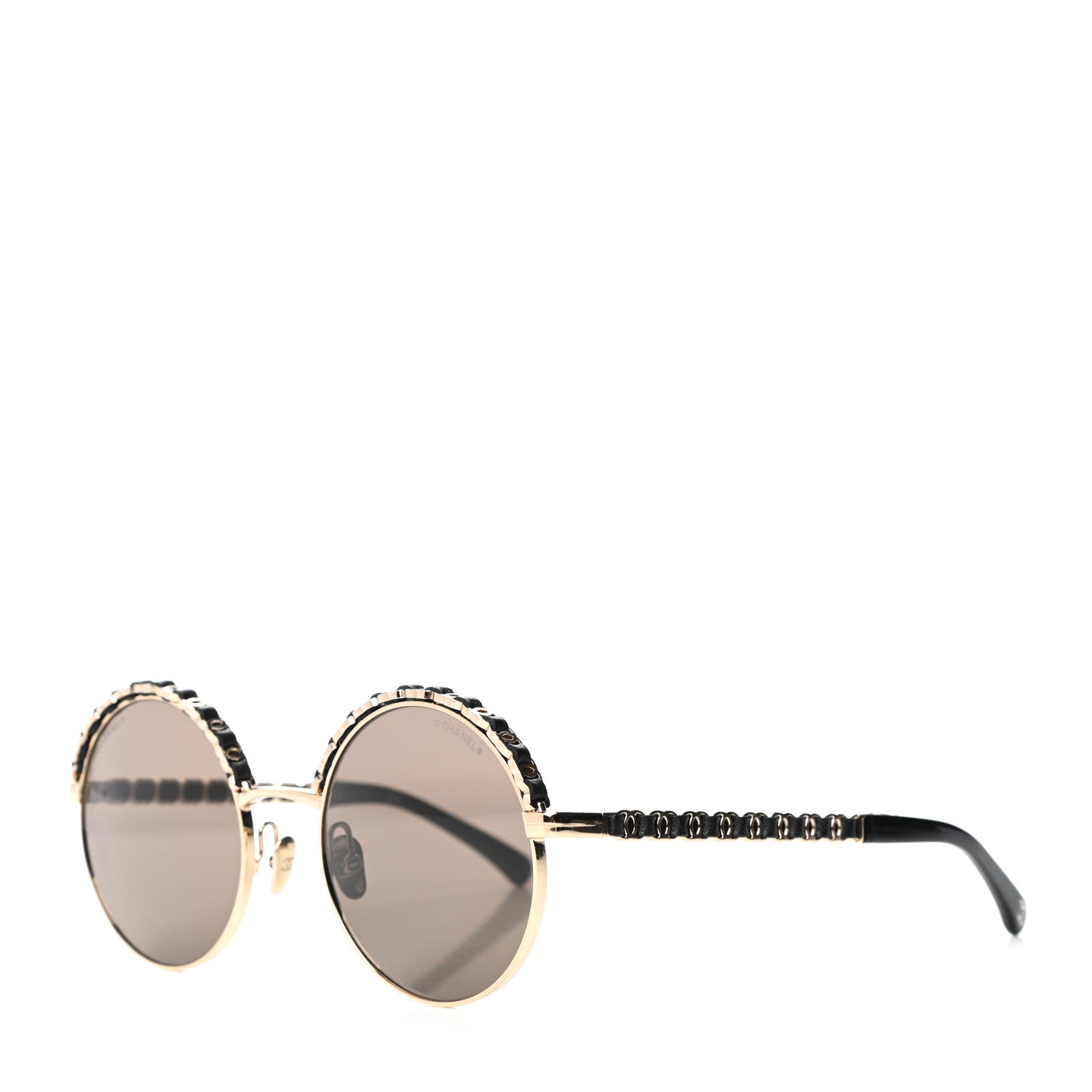 Chanel Metal Calfskin Round Chain Sunglasses 4265-Q Black 1 of 8