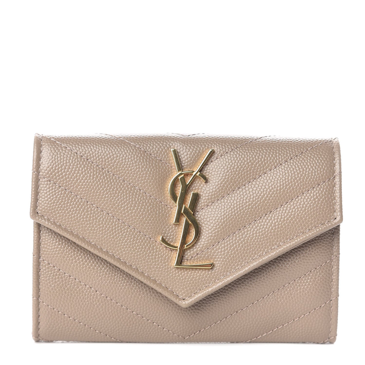 Saint Laurent Grain De Poudre Matelasse Chevron Small Monogram Envelope Wallet Dark Beige 1 of 8