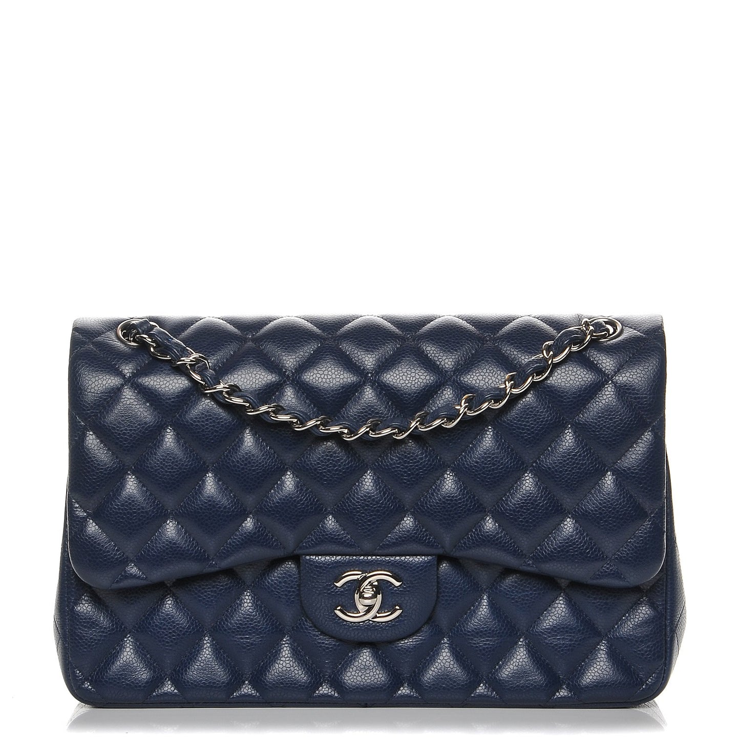 Caviar Quilted Jumbo Double Flap Navy Blue
