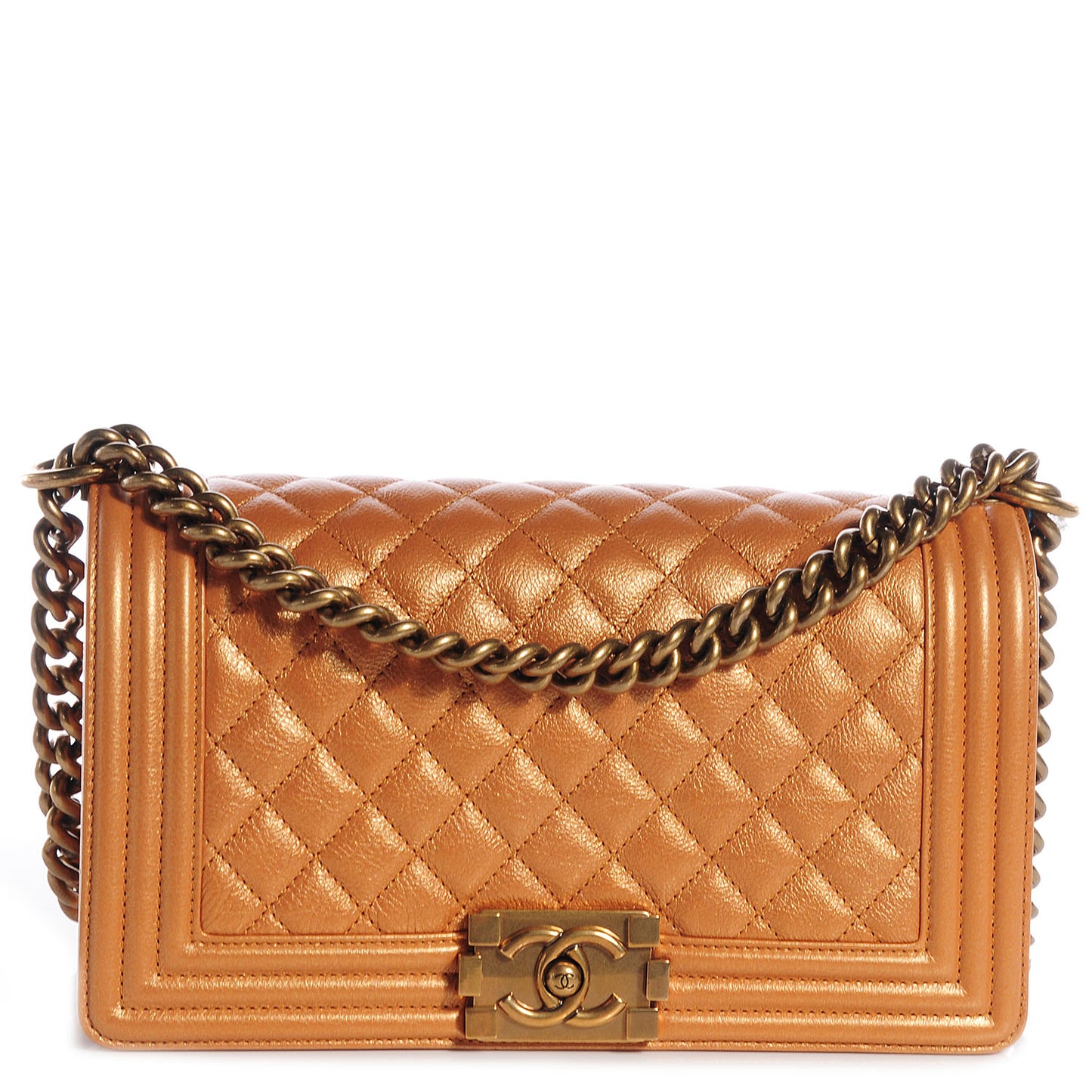 Iridescent Calfskin Quilted Medium Boy Flap Dark Gold
