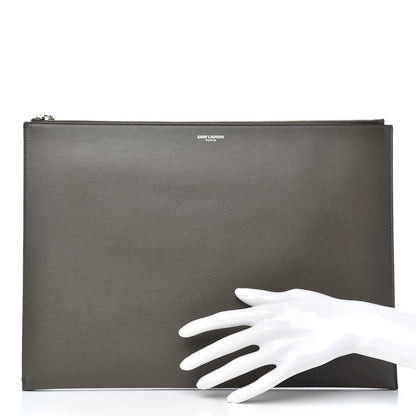 Saint Laurent Matte Grain De Poudre Zipped Document Holder Pebble 2 of 7