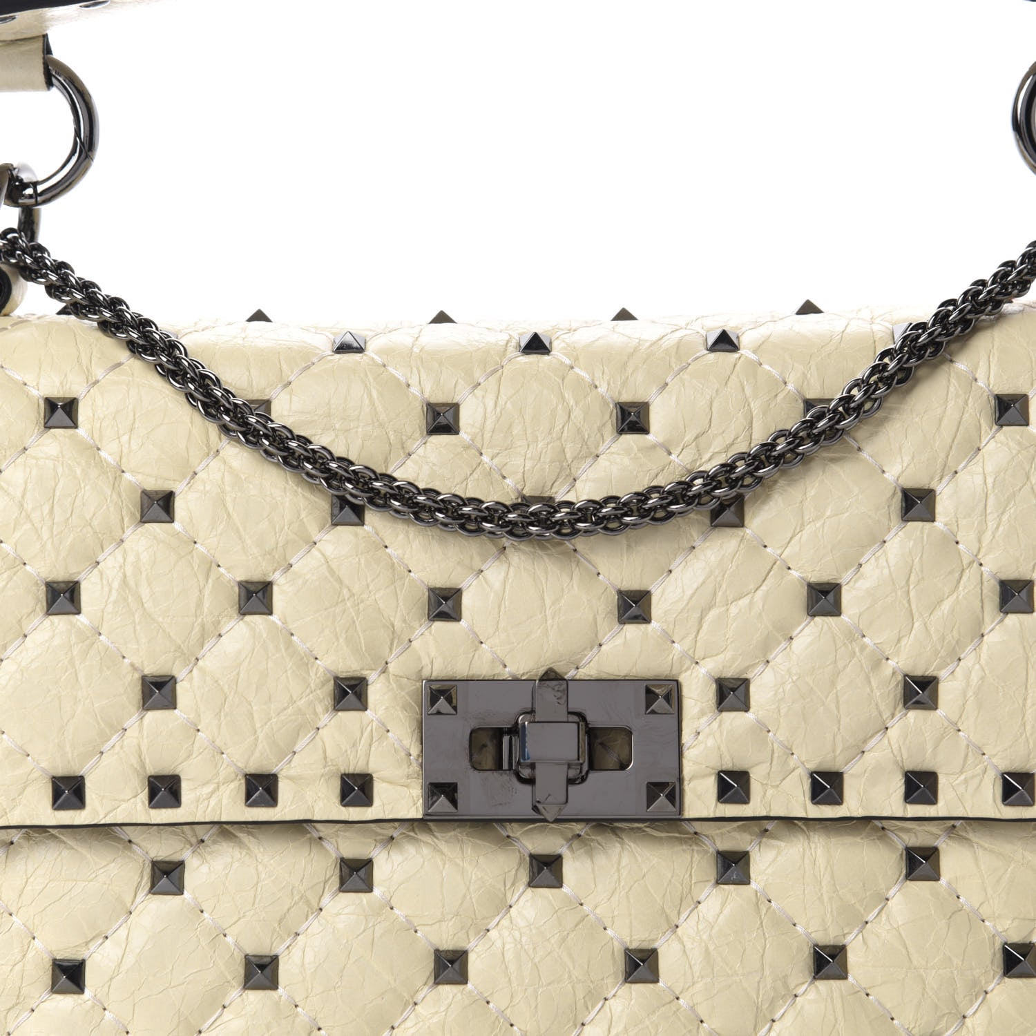 Valentino Garavani Craquele Nappa Medium Rockstud Spike Shoulder Bag Light Ivory 10 of 10