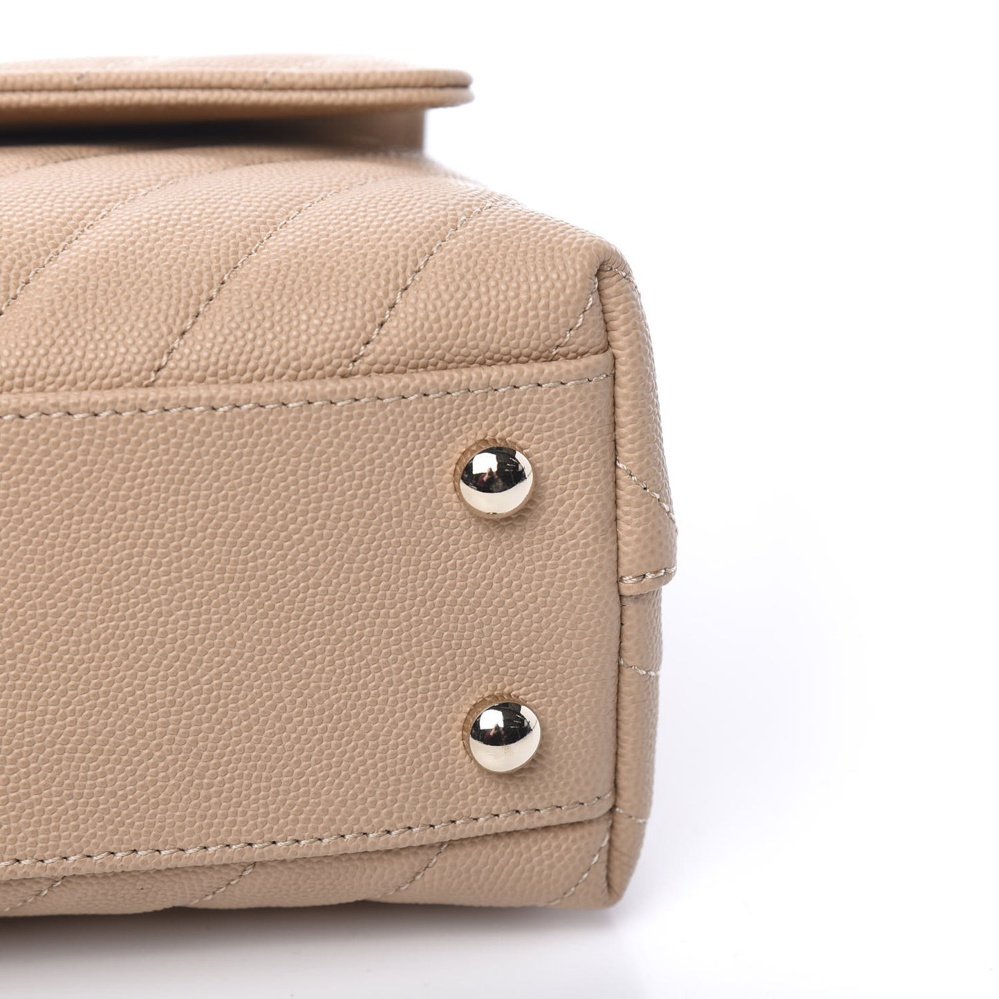 Caviar Chevron Quilted Mini Coco Handle Flap Beige