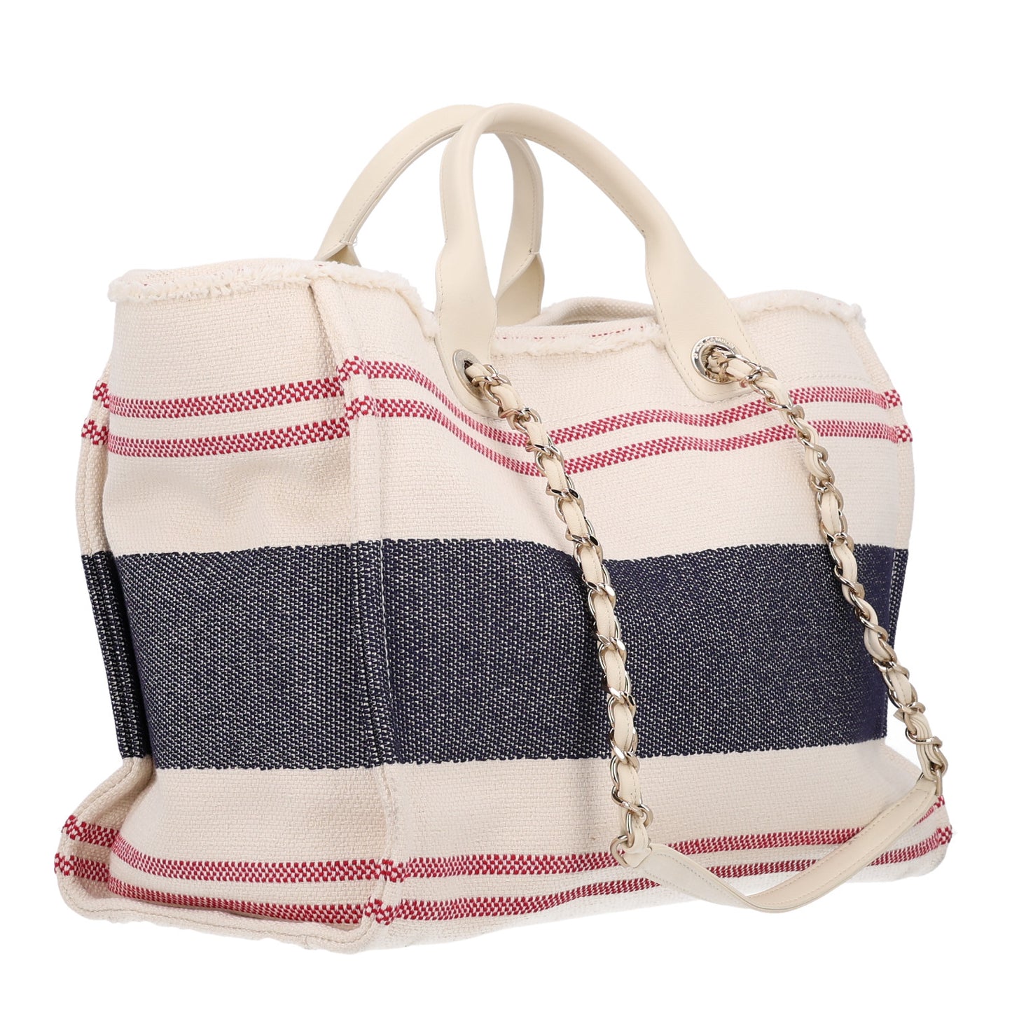 Striped Canvas Medium Deauville Tote Ecru Red Blue