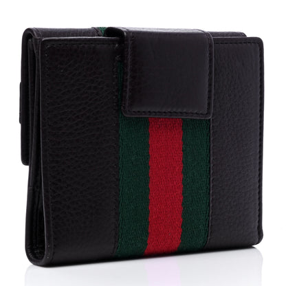 Gucci Calfskin Web Horsebit French Flap Wallet Black 2 of 5