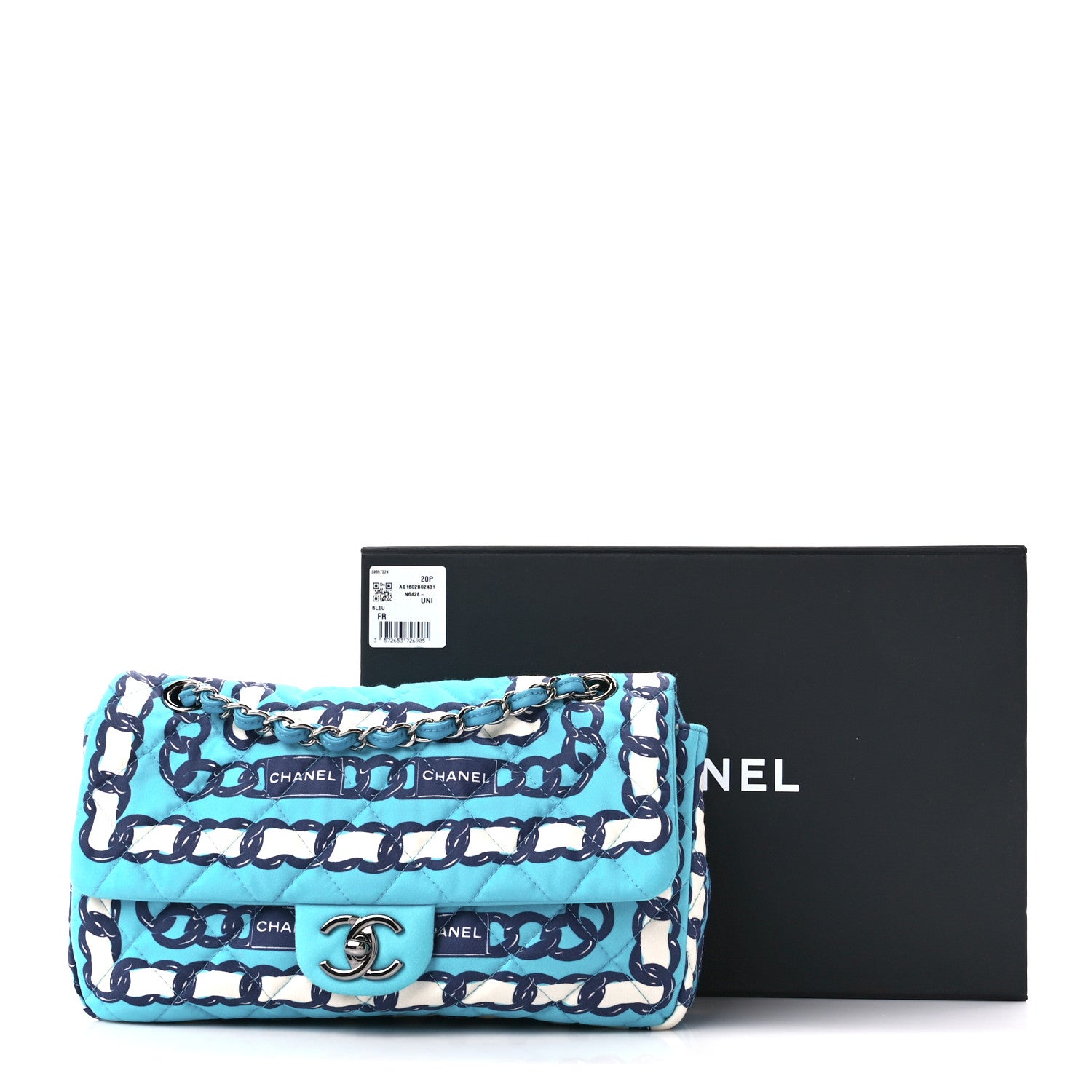 Chanel Silk Chain Printed Medium Single Flap Blue 12 of 12