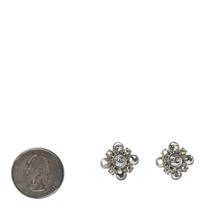 Chanel Crystal CC Flower Earrings Silver 2 of 4