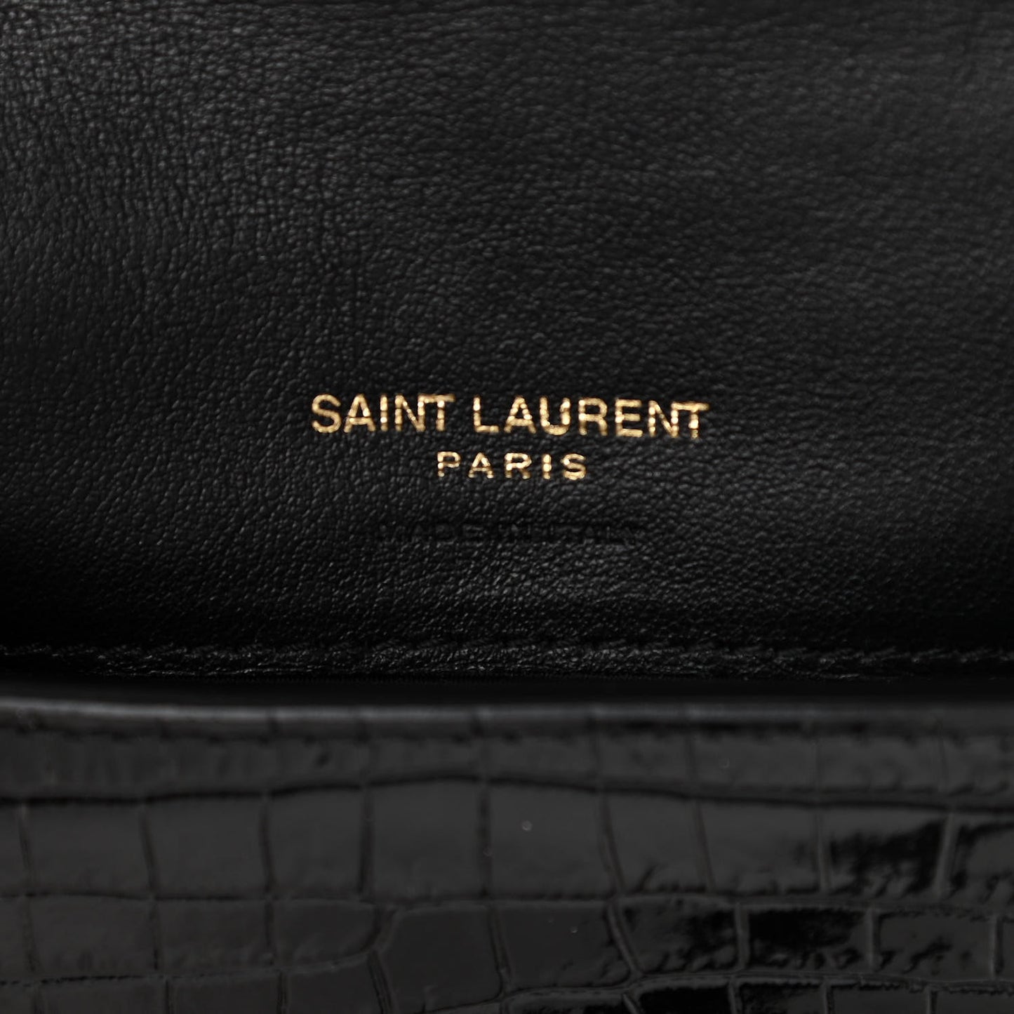 Crocodile Embossed Monogram Phone Holder Crossbody Black