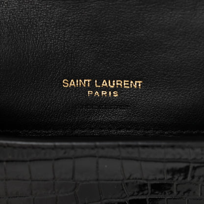Saint Laurent Crocodile Embossed Monogram Phone Holder Crossbody Black 6 of 9