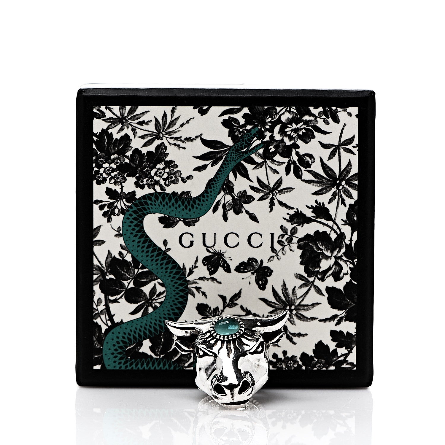 Gucci Sterling Silver Resin Anger Forest Bull's Head Ring 50 5.25 7 of 7