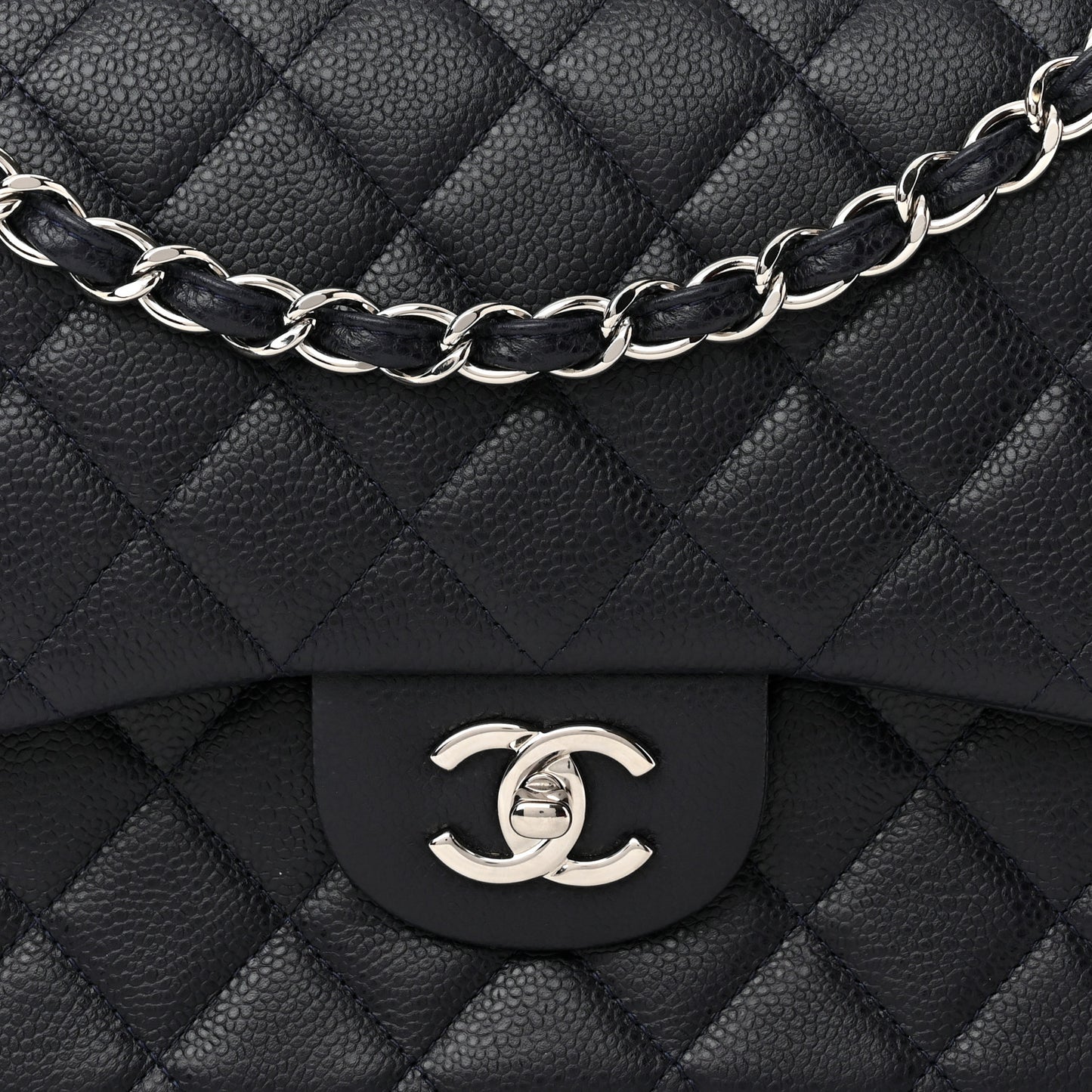 Caviar Quilted Jumbo Double Flap Navy Blue