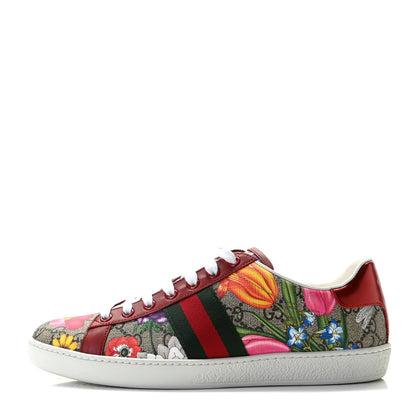 Gucci GG Supreme Monogram Flora Web Womens Ace Sneakers 39.5 Beige Multicolor Rosso 1 of 12