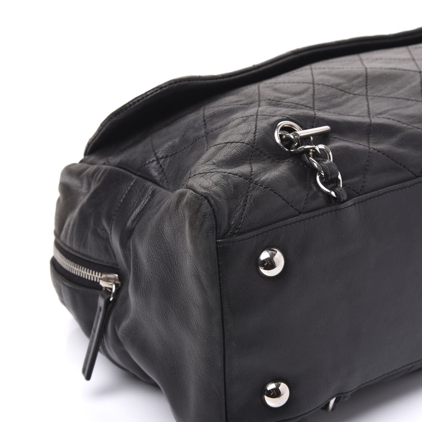 Lambskin Stitched Shoulder Bag Black