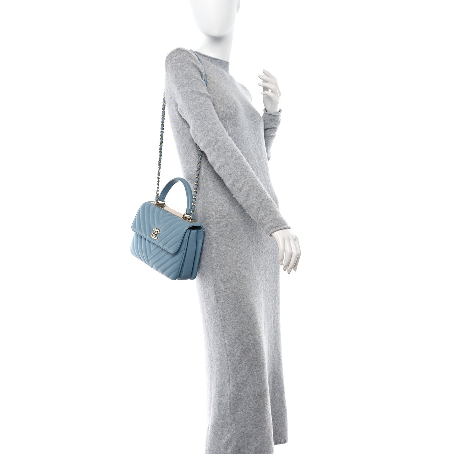 Lambskin Chevron Quilted Small Trendy CC Flap Dual Handle Bag Light Blue