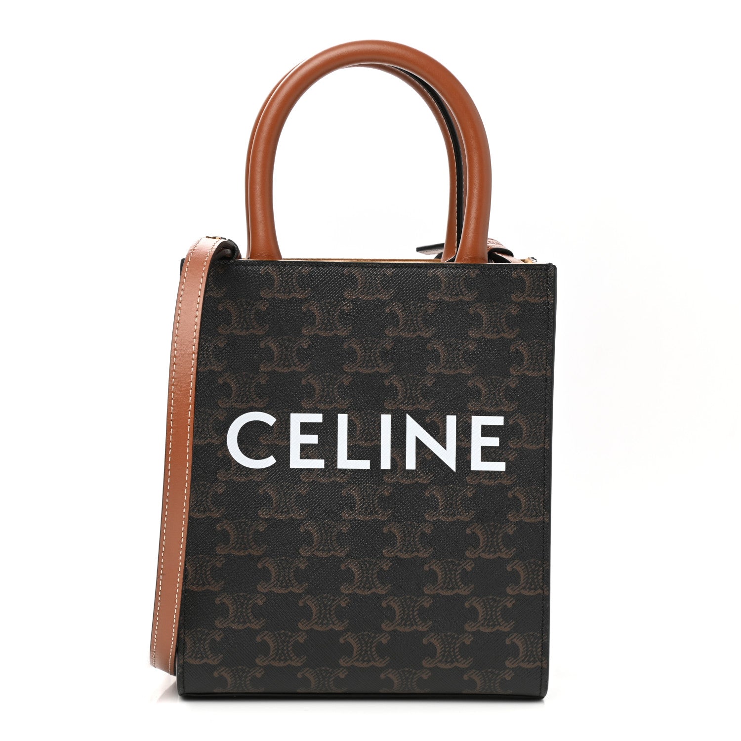 Celine Triomphe Canvas Calfskin Mini Vertical Cabas Tan 2 of 9