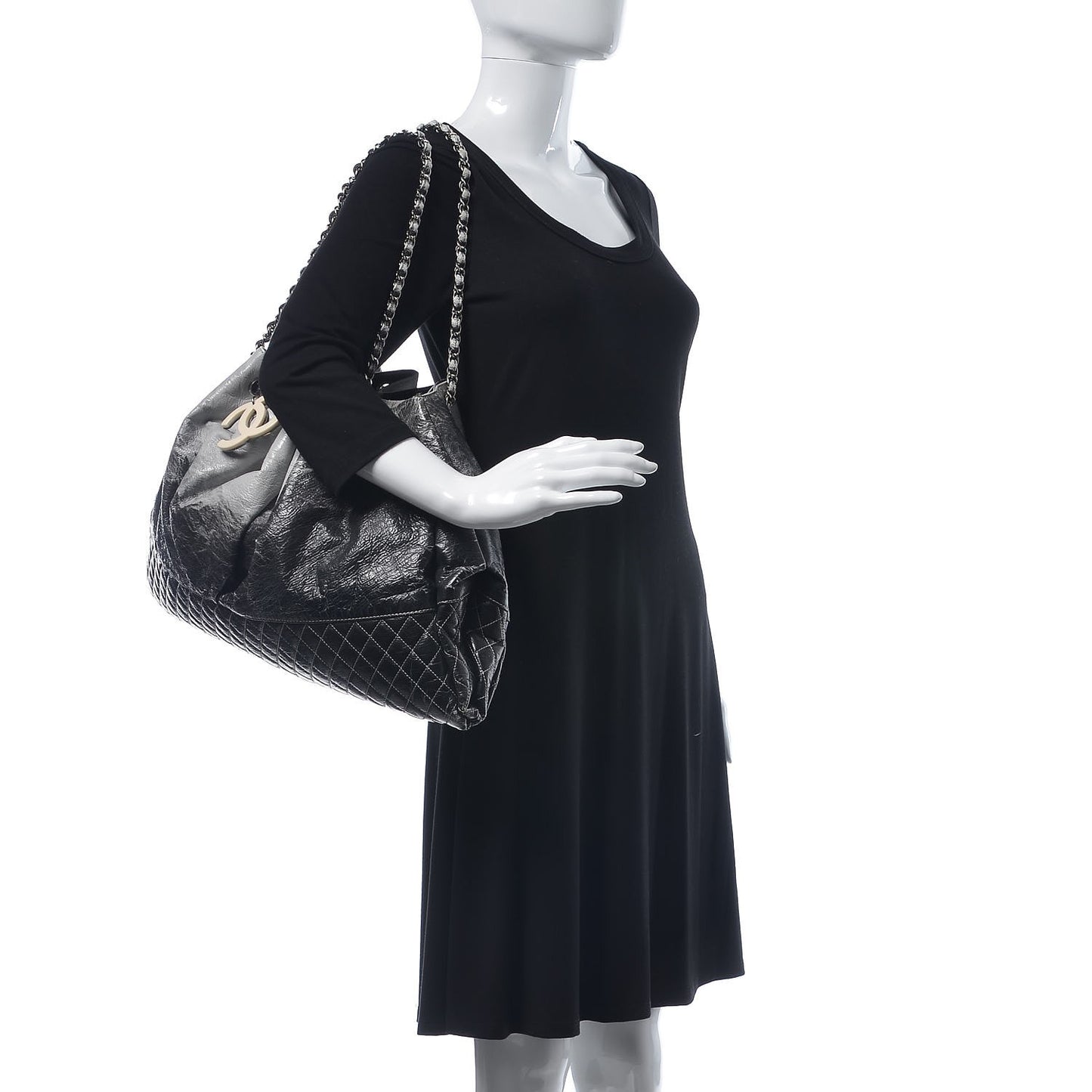 Vinyl Quilted Melrose Degrade Tote Black