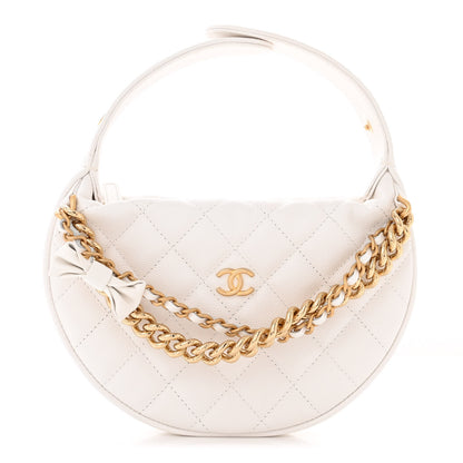 Chanel Shiny Caviar Quilted Bow Pouch Hobo White 1 of 11