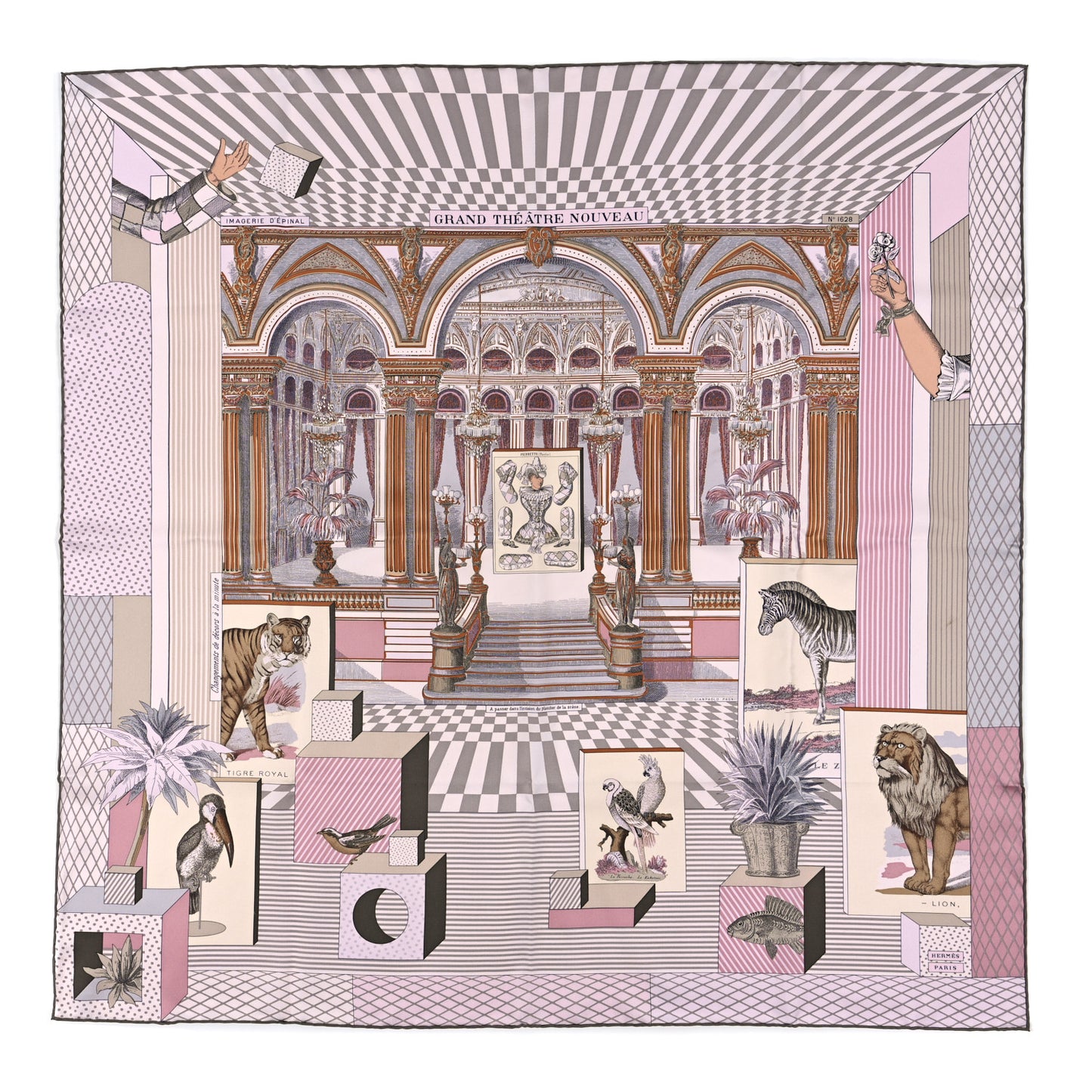 Silk Grand Theatre Nouveau Scarf 90 Rose Pale Etoupe