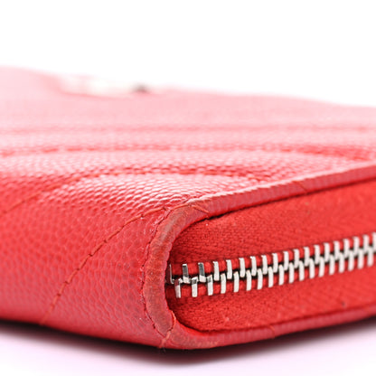 Chanel Caviar Chevron Quilted Medium Zip Around Wallet Red 15 of 18