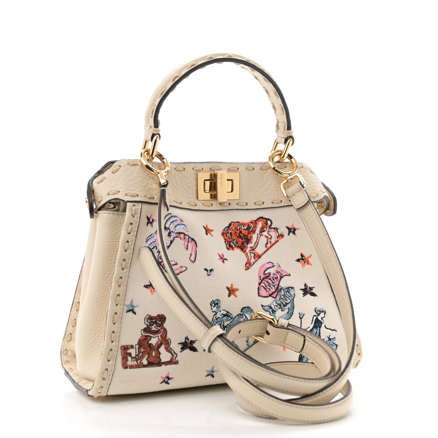 Canvas Cuoio Romano Selleria Astrology Mini Peekaboo Iconic Satchel Camelia