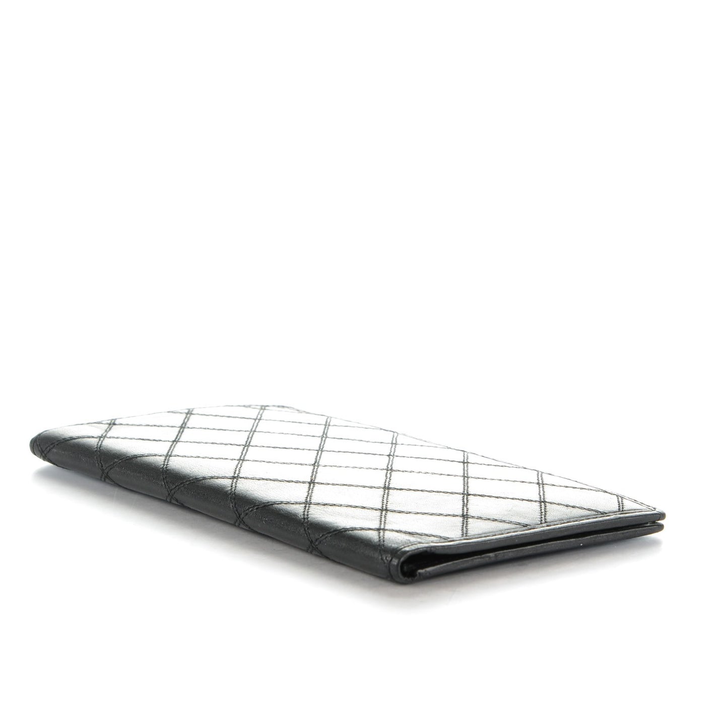 Lambskin Diamond Stitched Yen Wallet Black