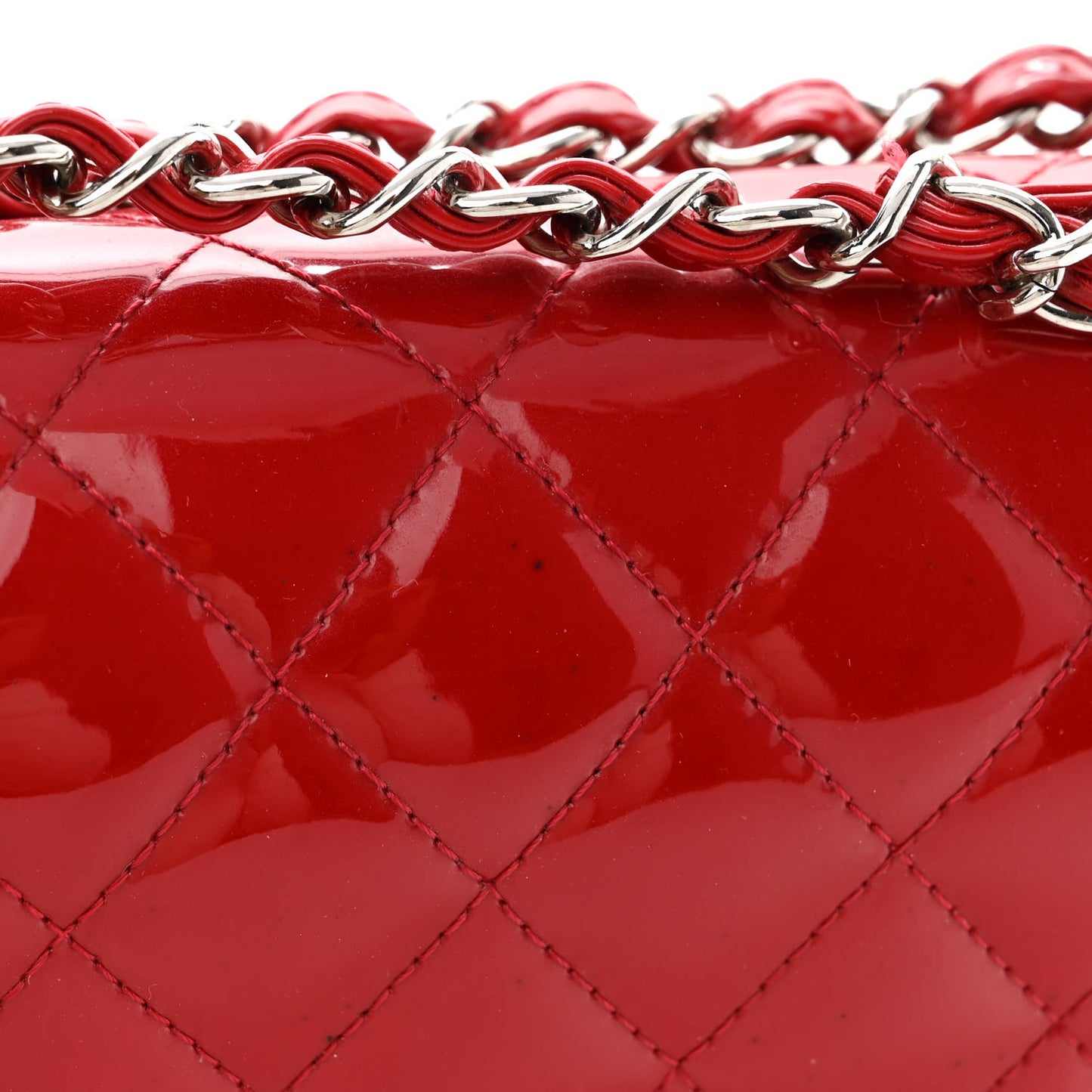 Patent Calfskin Quilted Medium Double Flap Red