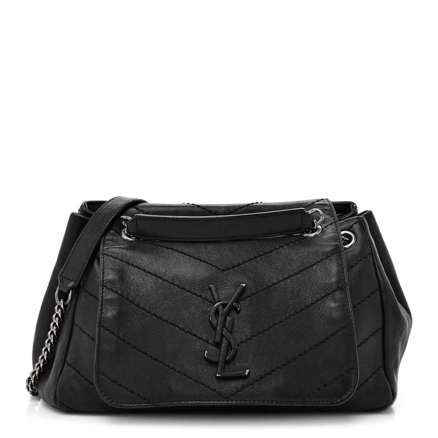 Saint Laurent Pebbled Lambskin Chevron Monogram Small Nolita Black 1 of 17