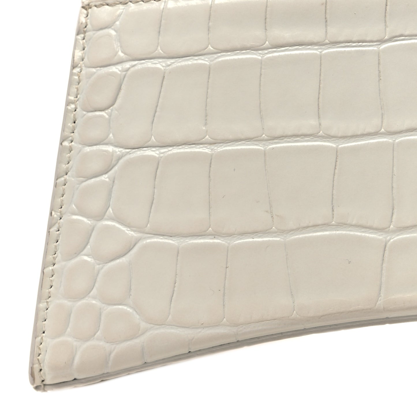 Shiny Calfskin Crocodile Embossed Small Hourglass Top Handle Bag White