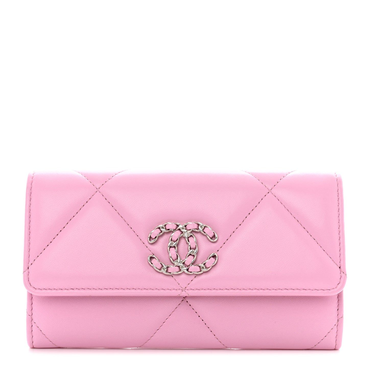 Lambskin Quilted Chanel 19 Flap Wallet Pink