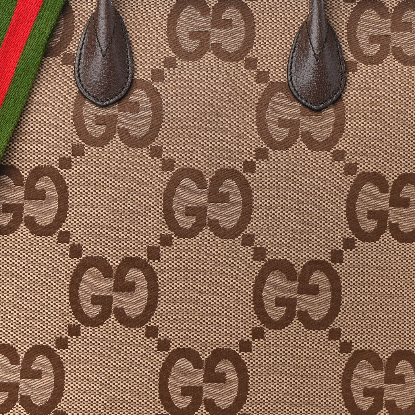 Monogram Jumbo GG Textured Dollar Calfskin Web Tote Bag Camel Ebony New Acero