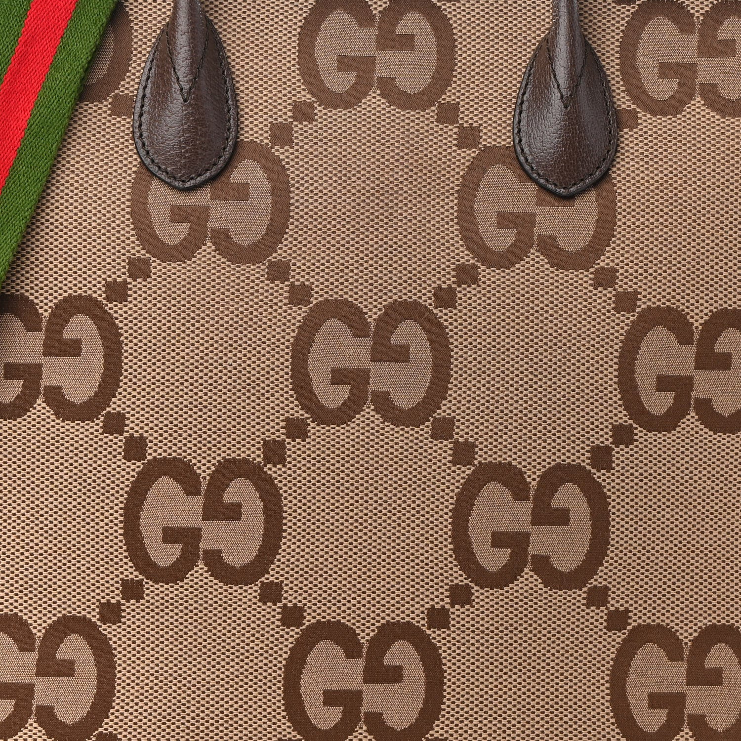 Gucci Monogram Jumbo GG Textured Dollar Calfskin Web Tote Bag Camel Ebony New Acero 7 of 10