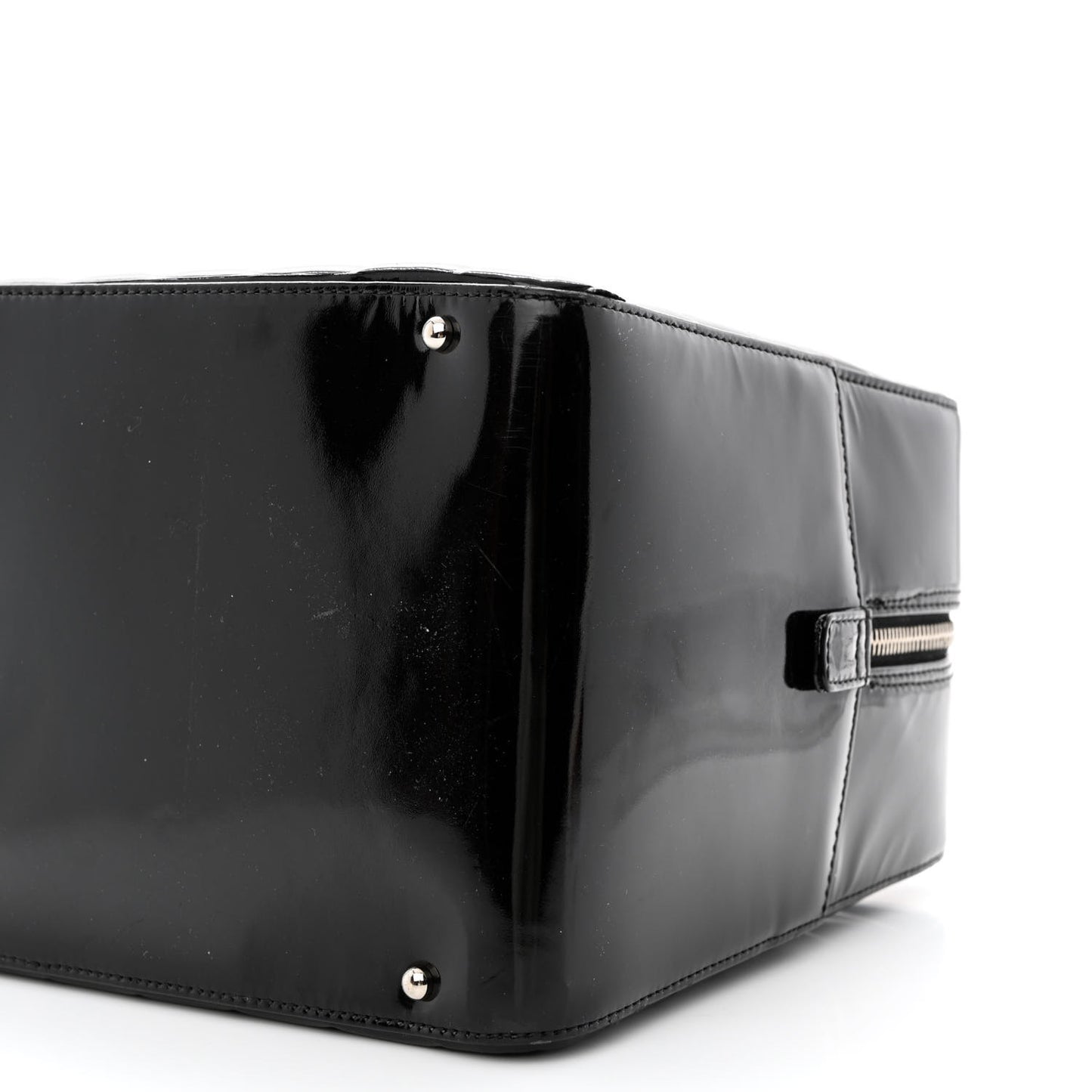 Patent Quilted Chocolate Bar Bowler Black