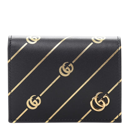 Gucci Calfskin Diagonal GG Card Case Black Gold 1 of 8