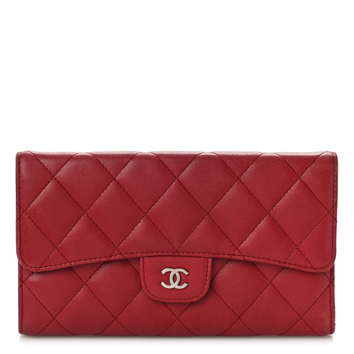 Chanel Lambskin Quilted Large Flap Wallet Red 1 of 14