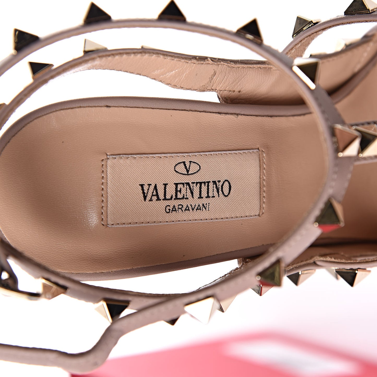 Metallic Pebbled Calfskin Rockstud Ankle Strap Pumps 36 Sasso Poudre