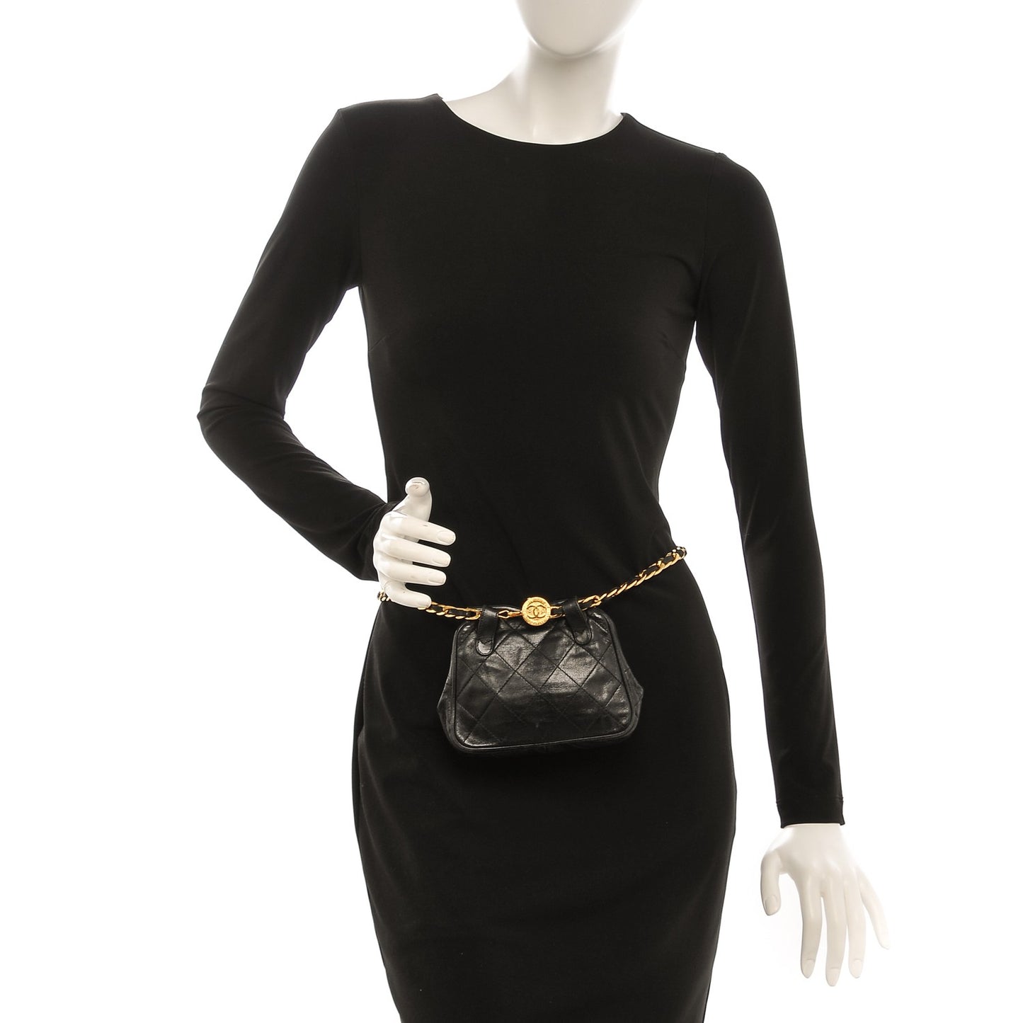 Lambskin Framed Waist Chain Belt Bag Black