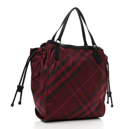 Burberry Nylon Check Small Buckleigh Packable Tote Bright Burgundy 2 of 8