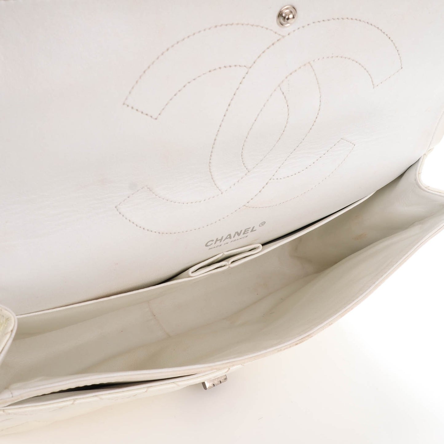 Distressed Patent Quilted 2.55 Reissue Flap 227 White