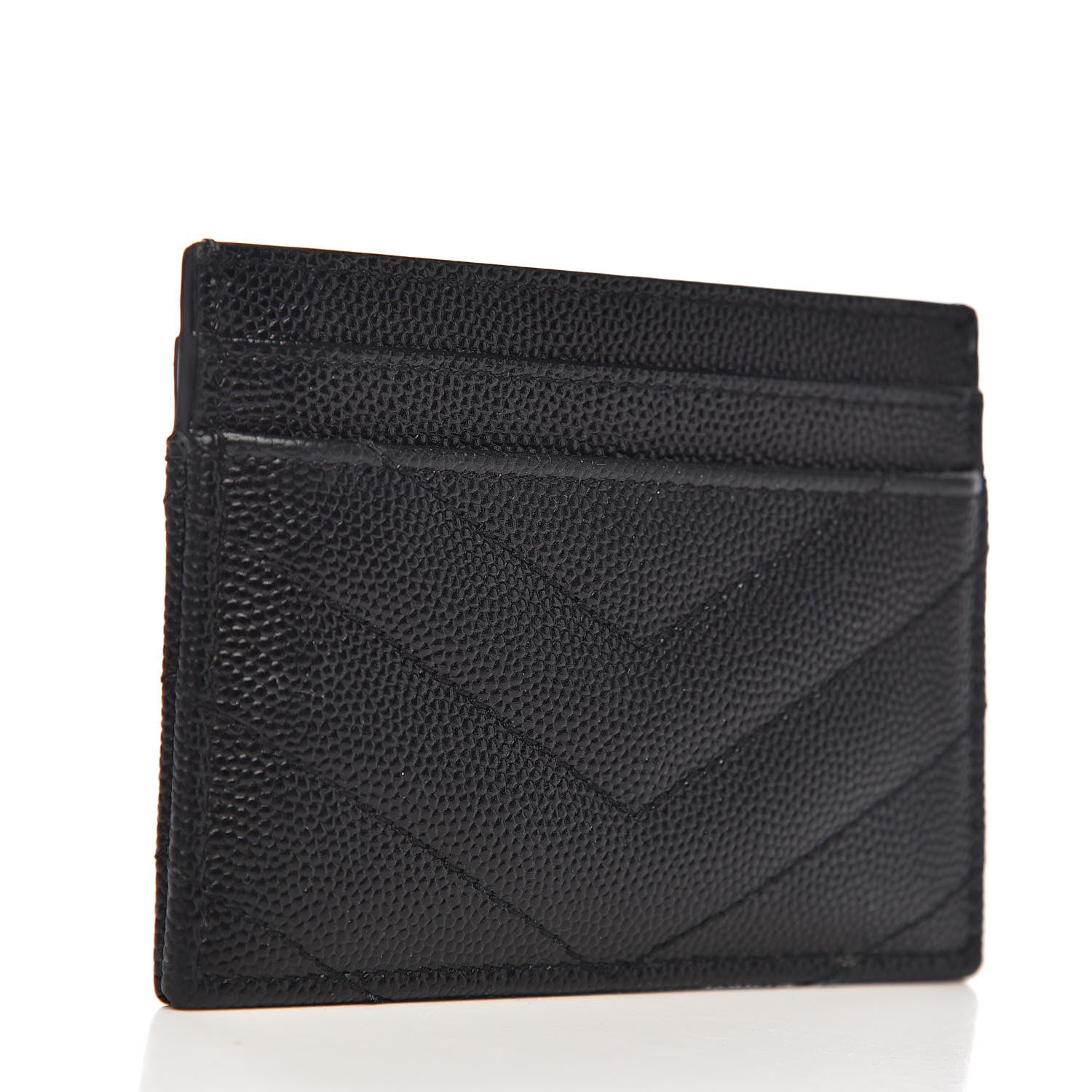Saint Laurent Grain De Poudre Matelasse Chevron Monogram Credit Card Case Black 3 of 8