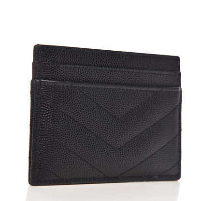 Saint Laurent Grain De Poudre Matelasse Chevron Monogram Credit Card Case Black 3 of 8