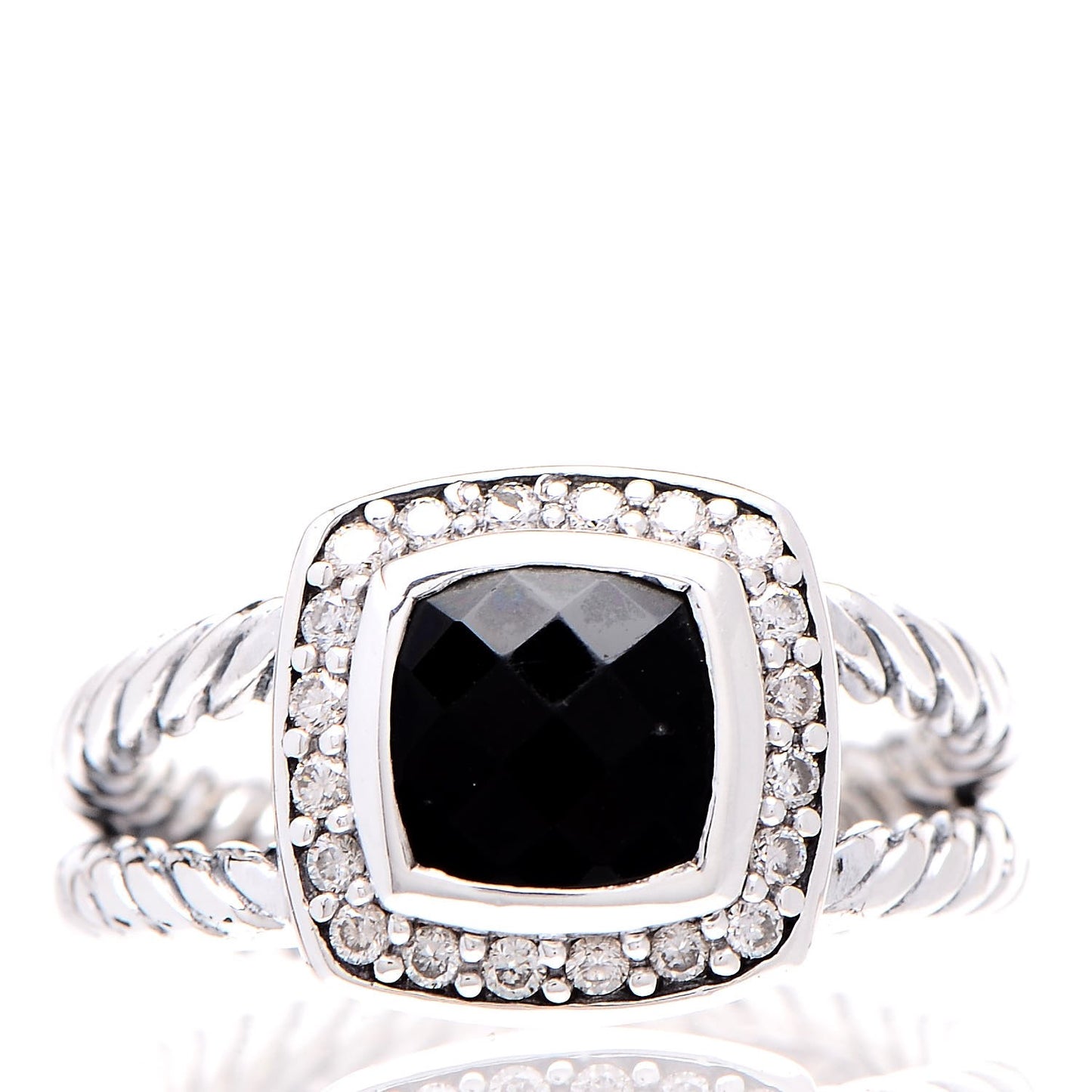 Sterling Silver Diamond Black Onyx 7mm Petite Albion Ring 49 5