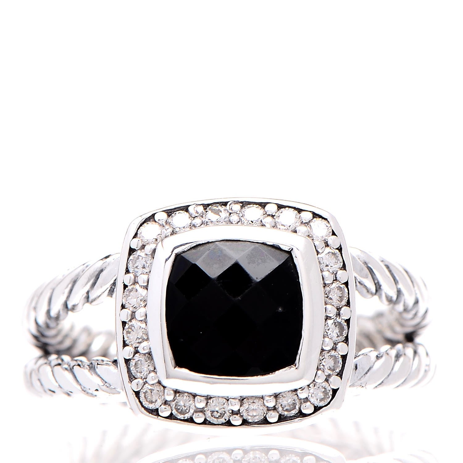 David Yurman Sterling Silver Diamond Black Onyx 7mm Petite Albion Ring 49 5 1 of 5
