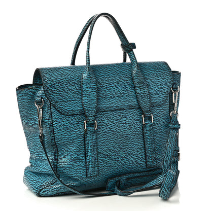 3.1 Phillip Lim Shark Embossed Textured Calfskin Large Pashli Satchel Turquoise Black 3 of 9