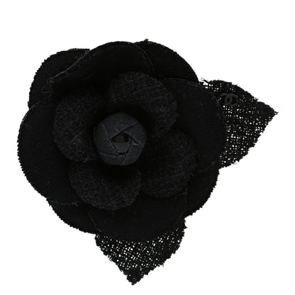 Chanel Tweed Camellia Pin Brooch Black 1 of 4