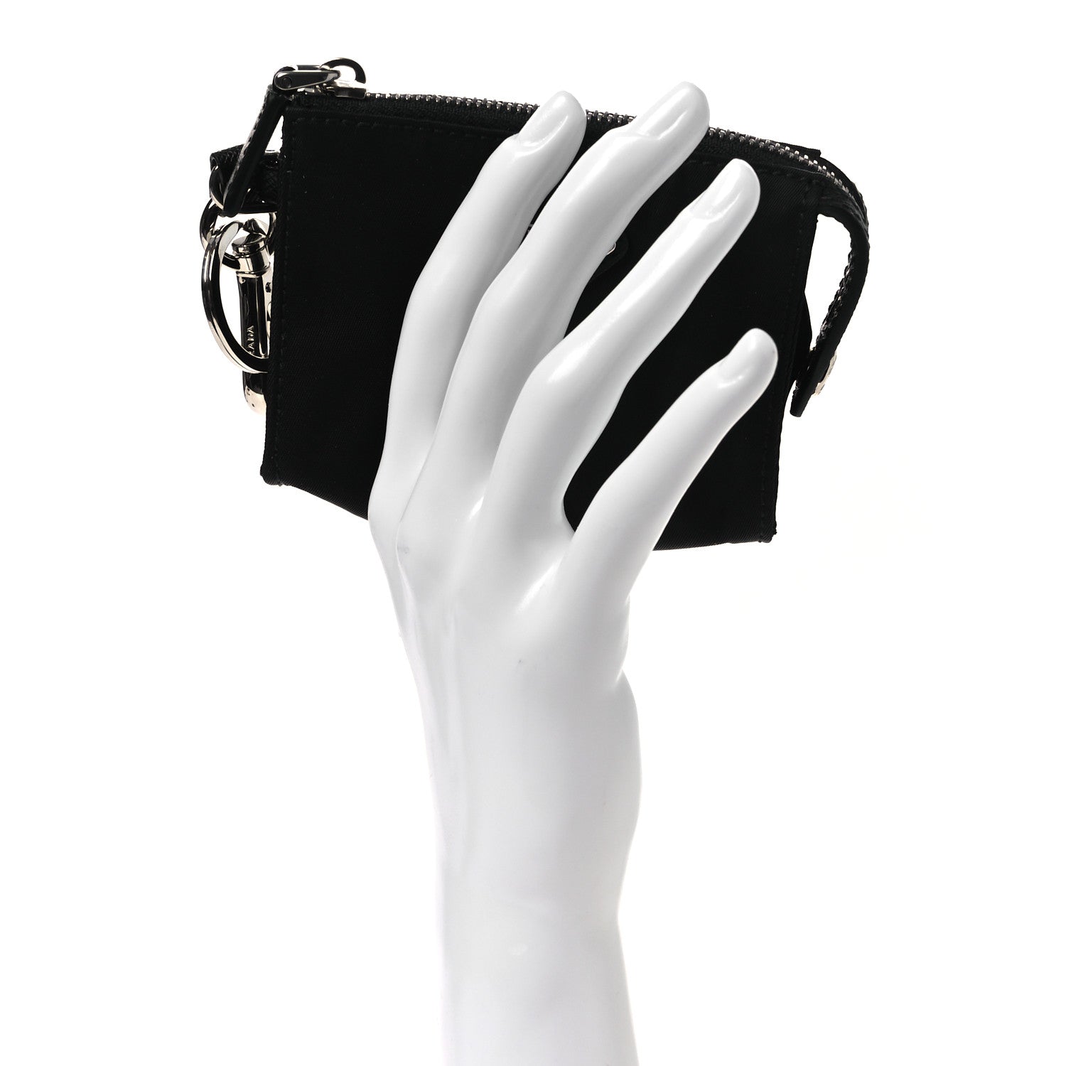 Prada Tessuto Nylon Triangle Mini Key Chain Pouch Black 2 of 8