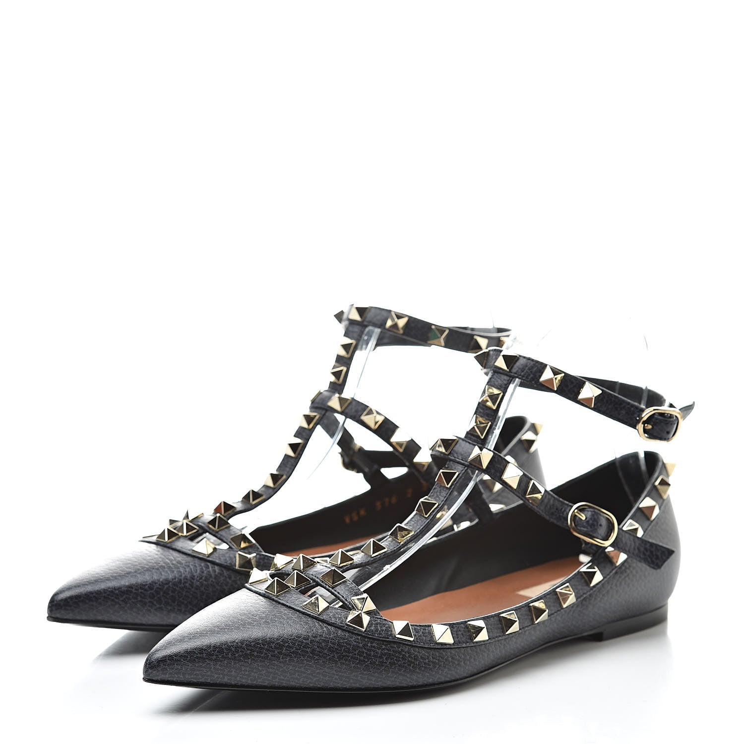 Valentino Garavani Pebbled Calfskin Rockstud Cage Ballerina Flats 38 Deep Denim 3 of 9