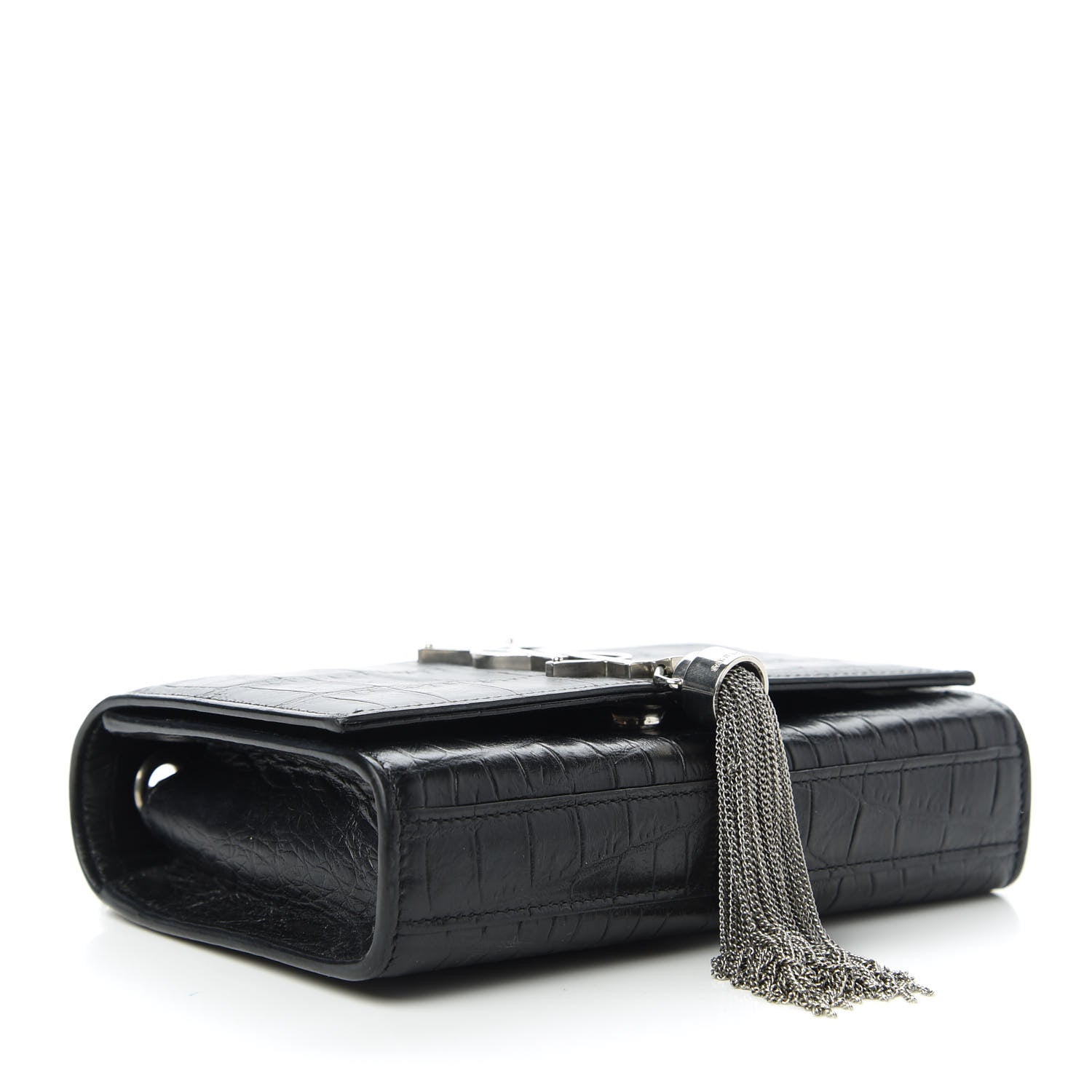 Saint Laurent Calfskin Crocodile Embossed Monogram Small Kate Tassel Satchel Black 4 of 10